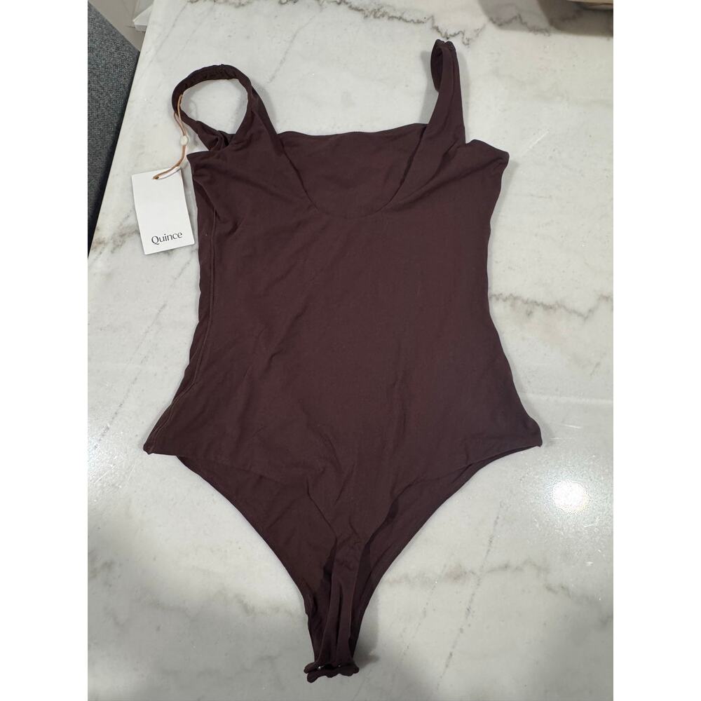 Quince Second Skin Square Neck Tank Bodysuit Brown Medium NEW - Picture 4 of 11